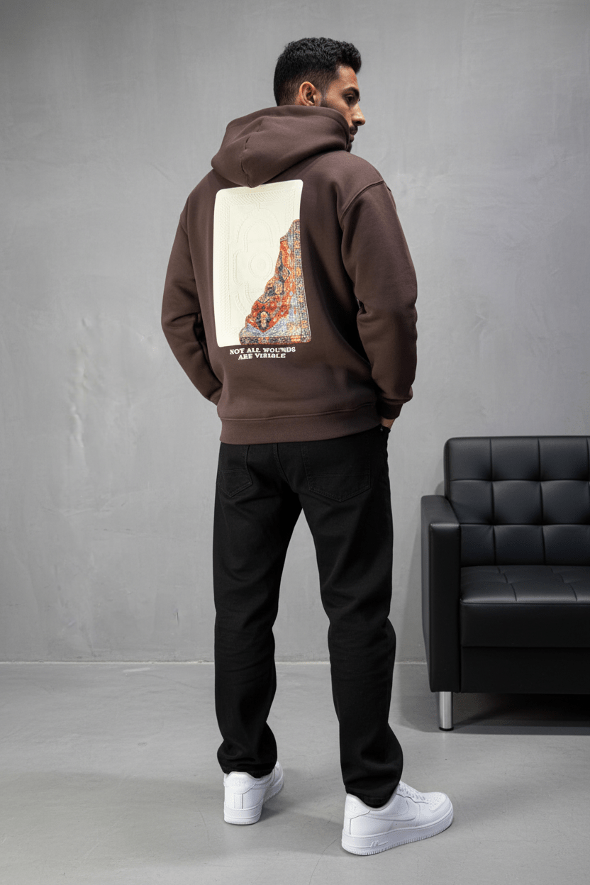 Hoodie Marron Imprimé Visage Artistique 4959 - ZG PREMIUM
