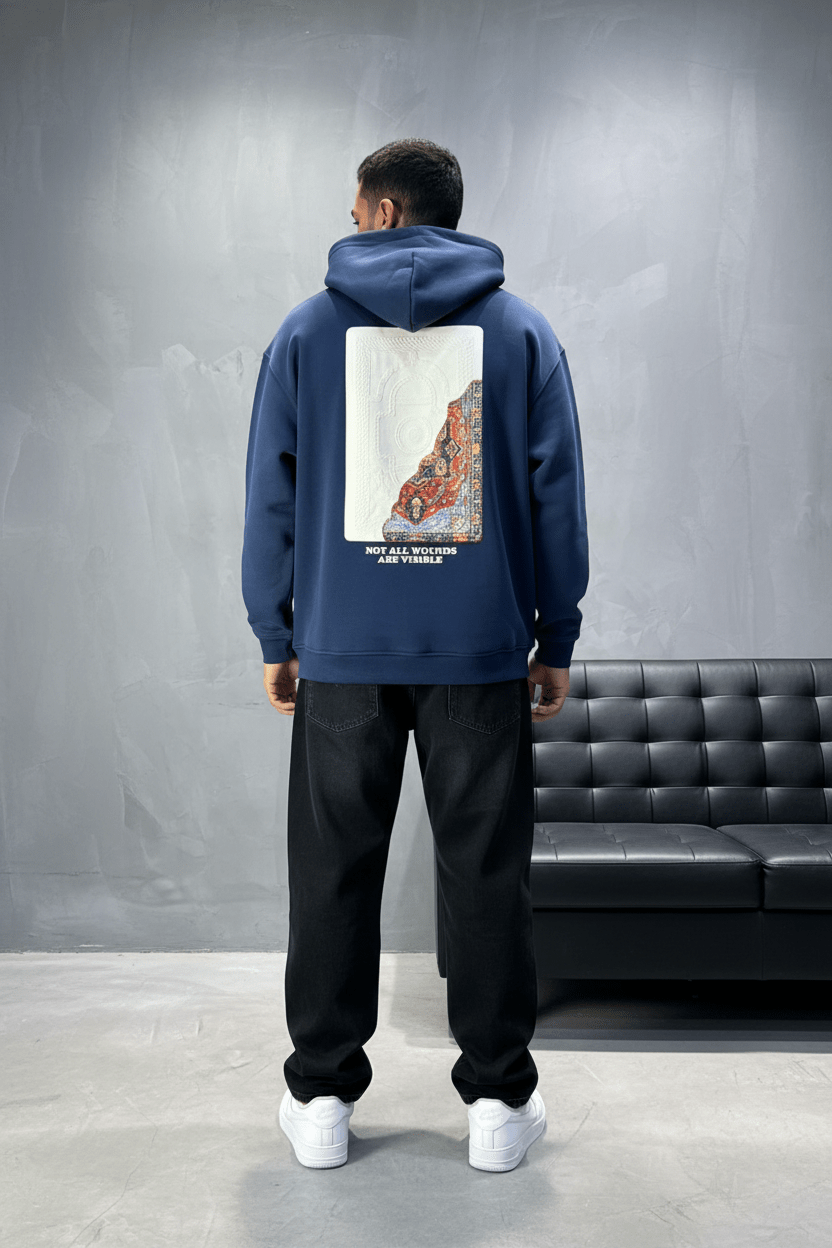 Hoodie blue Imprimé Visage Artistique 4959 - ZG PREMIUM