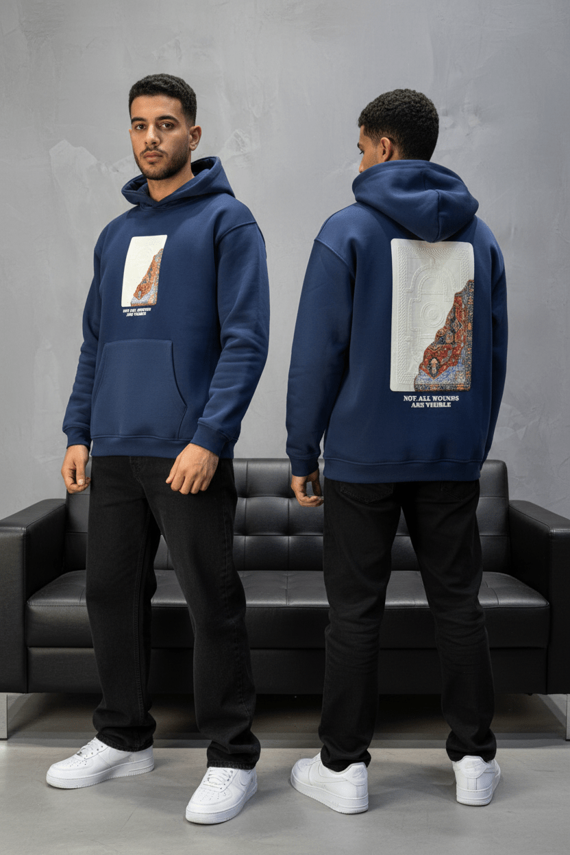 Hoodie blue Imprimé Visage Artistique 4959 - ZG PREMIUM