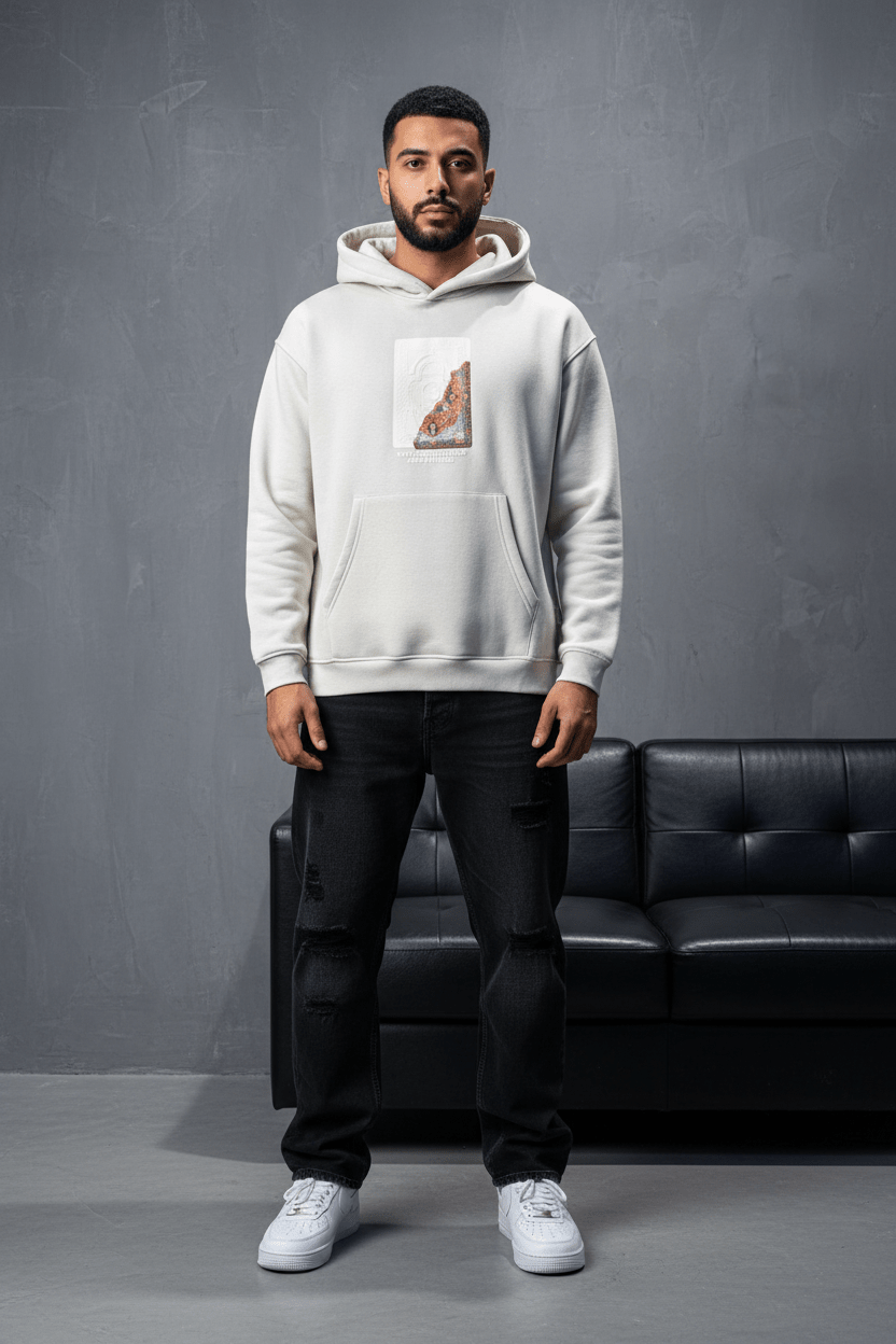 Hoodie beige Imprimé Visage Artistique 4959 - ZG PREMIUM