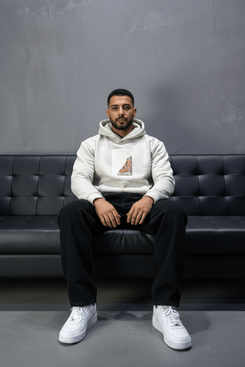 Hoodie beige Imprimé Visage Artistique 4959 - ZG PREMIUM