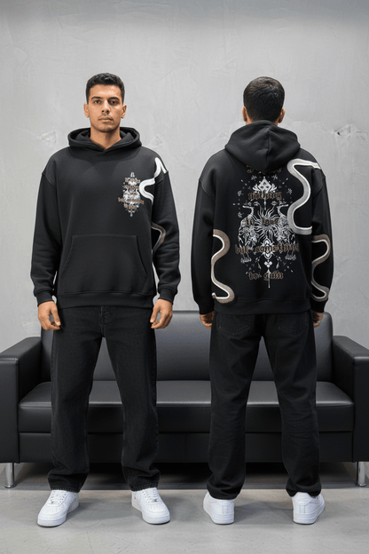 Hoodie Noir Broderie Dragons Argentée 4985 - ZG PREMIUM