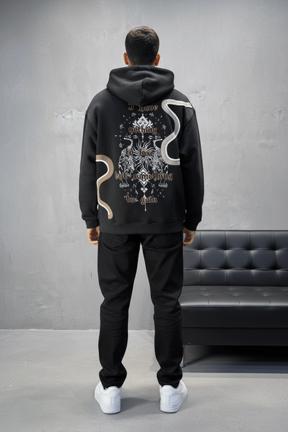 Hoodie Noir Broderie Dragons Argentée 4985 - ZG PREMIUM