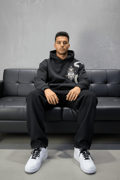Hoodie Noir Broderie Dragons Argentée 4985 - ZG PREMIUM