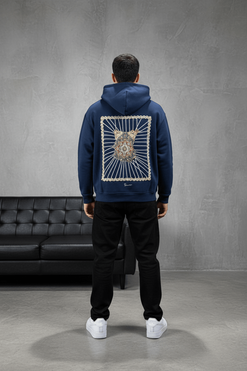 Hoodie Bleu Marine Broderie Lion Dorée Sann 4994 - ZG PREMIUM