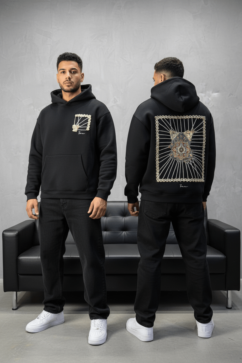 Hoodie noir Marine Broderie Lion Dorée Sann 4994 - ZG PREMIUM