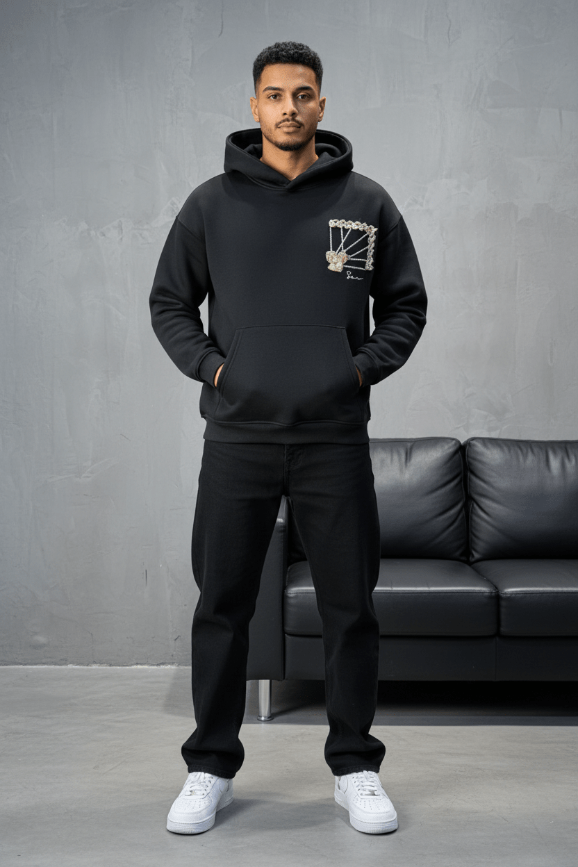 Hoodie noir Marine Broderie Lion Dorée Sann 4994 - ZG PREMIUM