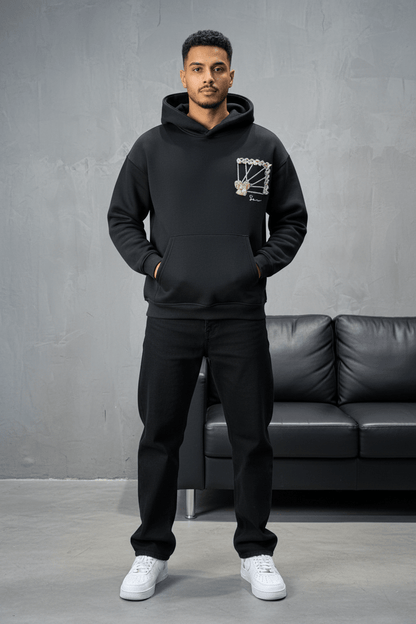 Hoodie noir Marine Broderie Lion Dorée Sann 4994 - ZG PREMIUM