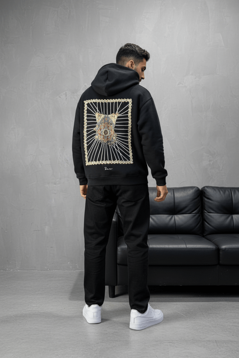 Hoodie noir Marine Broderie Lion Dorée Sann 4994 - ZG PREMIUM