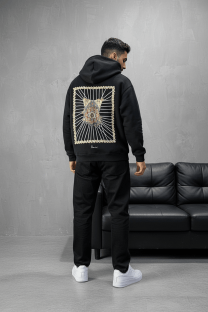 Hoodie noir Marine Broderie Lion Dorée Sann 4994 - ZG PREMIUM