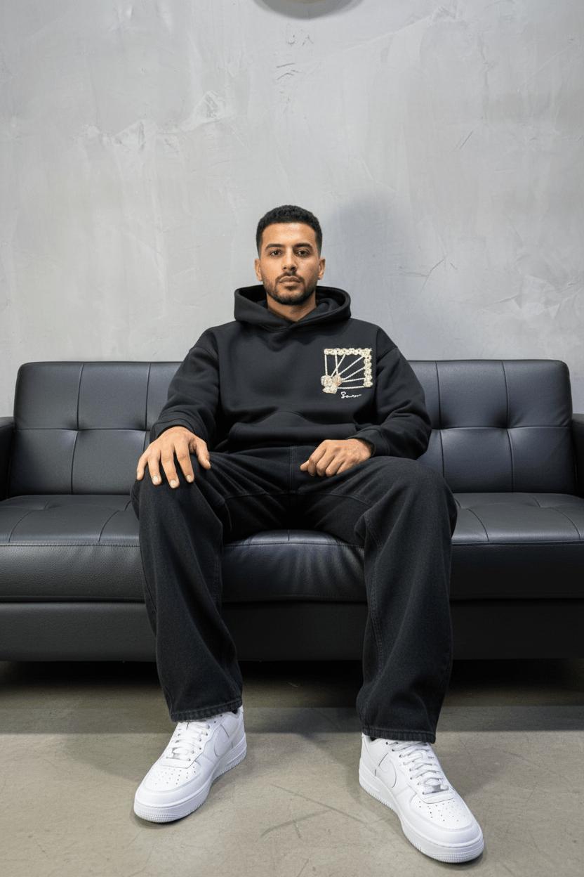 Hoodie noir Marine Broderie Lion Dorée Sann 4994 - ZG PREMIUM