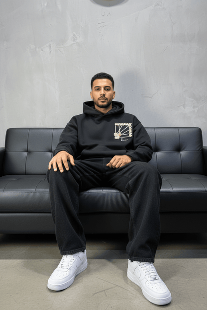 Hoodie noir Marine Broderie Lion Dorée Sann 4994 - ZG PREMIUM