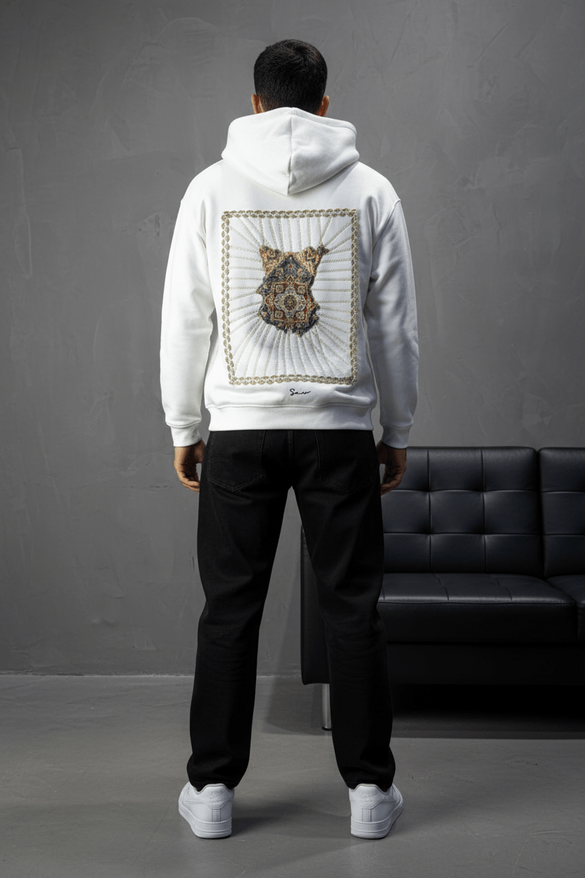 Hoodie blanc Marine Broderie Lion Dorée Sann 4994 - ZG PREMIUM