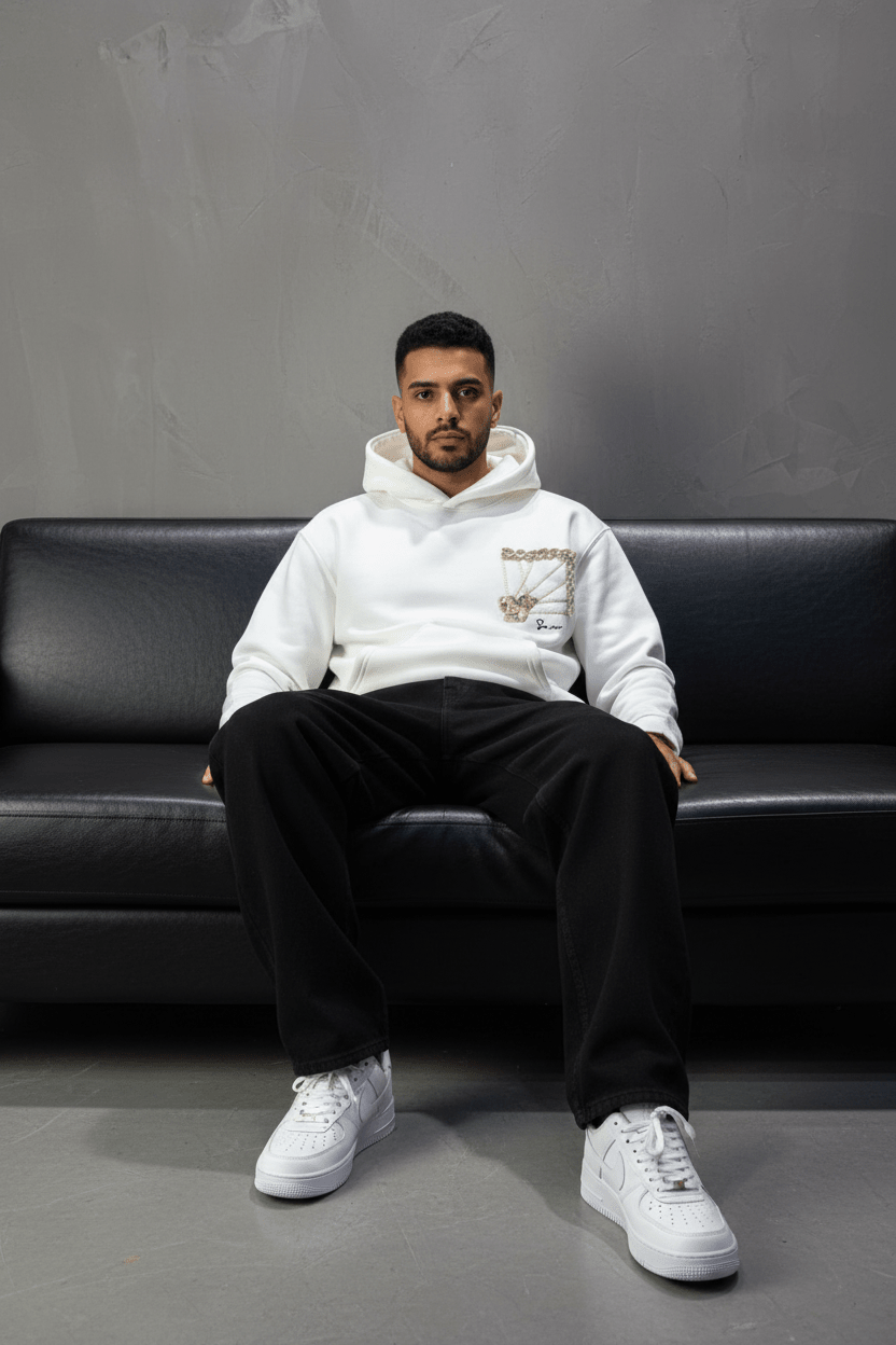 Hoodie blanc Marine Broderie Lion Dorée Sann 4994 - ZG PREMIUM