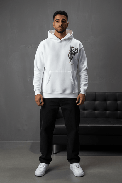 Hoodie Blanc Broderie Sabre Calligraphie Arabe Sann 5010 - ZG PREMIUM