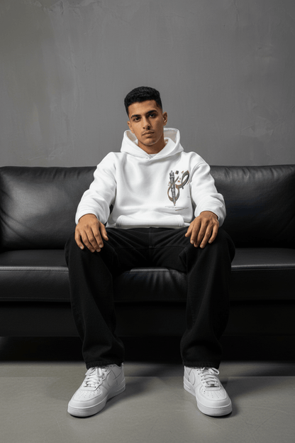 Hoodie Blanc Broderie Sabre Calligraphie Arabe Sann 5010 - ZG PREMIUM