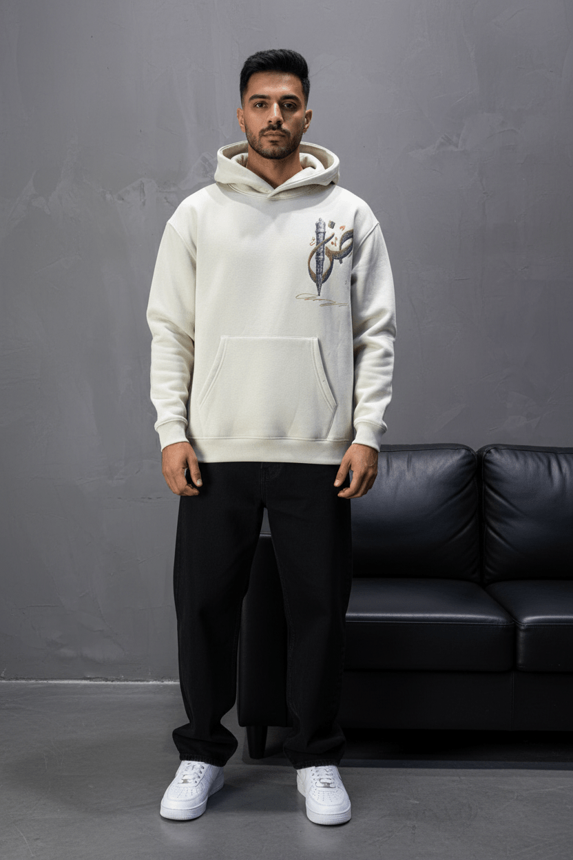 Hoodie beige Broderie Sabre Calligraphie Arabe Sann 5010 - ZG PREMIUM