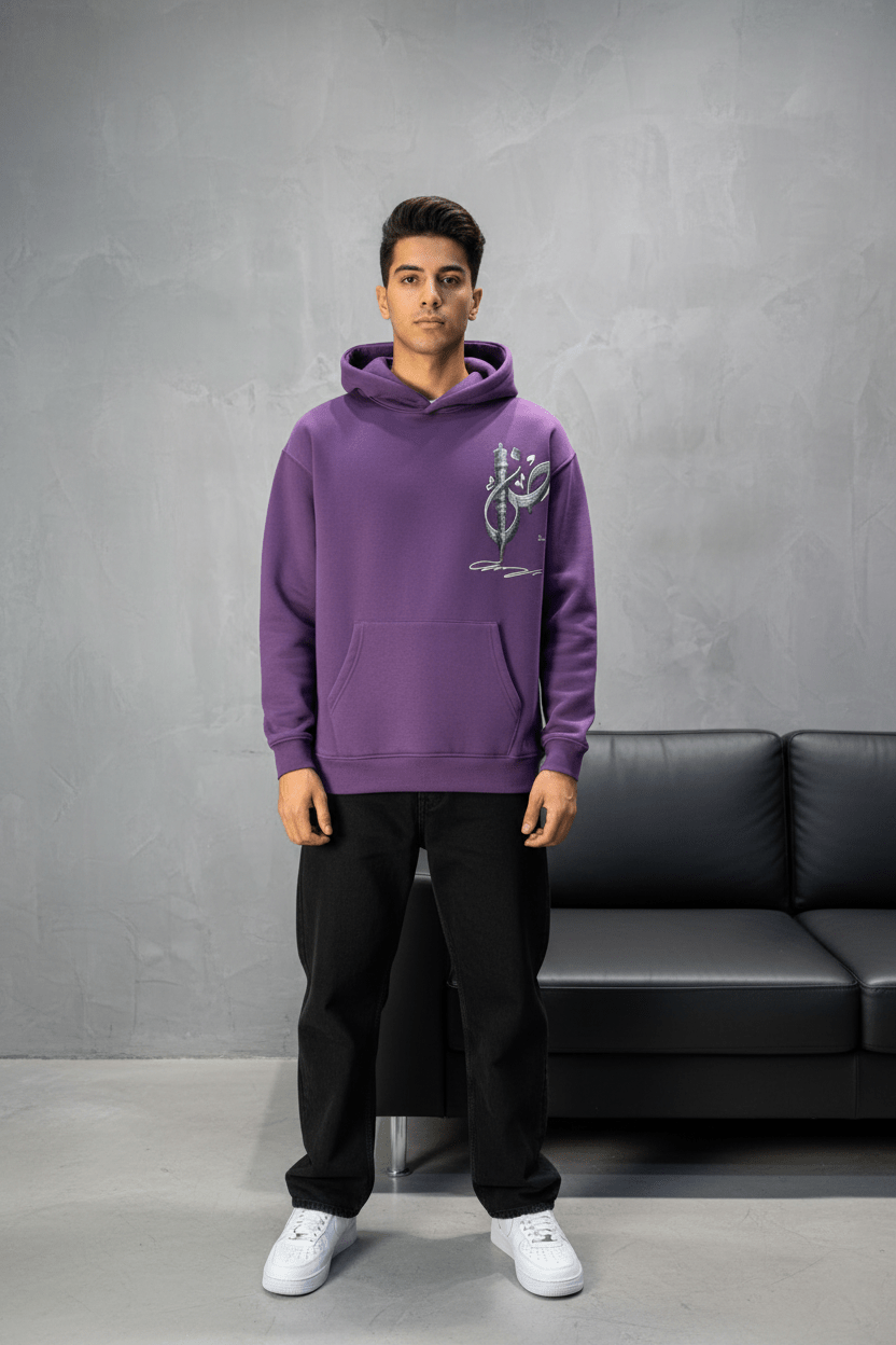 Hoodie blue Broderie Sabre Calligraphie Arabe Sann 5010 - ZG PREMIUM