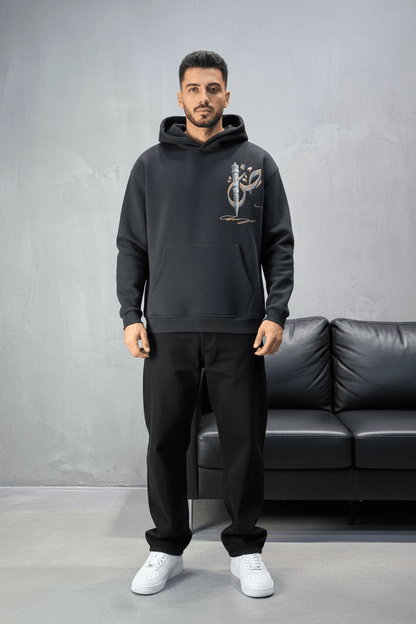 Hoodie noir Broderie Sabre Calligraphie Arabe Sann 5010 - ZG PREMIUM