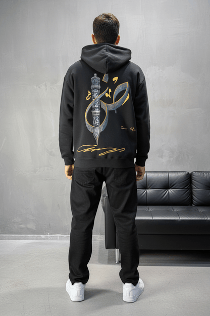 Hoodie noir Broderie Sabre Calligraphie Arabe Sann 5010 - ZG PREMIUM