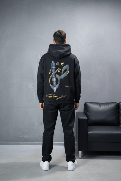 Hoodie noir Broderie Sabre Calligraphie Arabe Sann 5010 - ZG PREMIUM