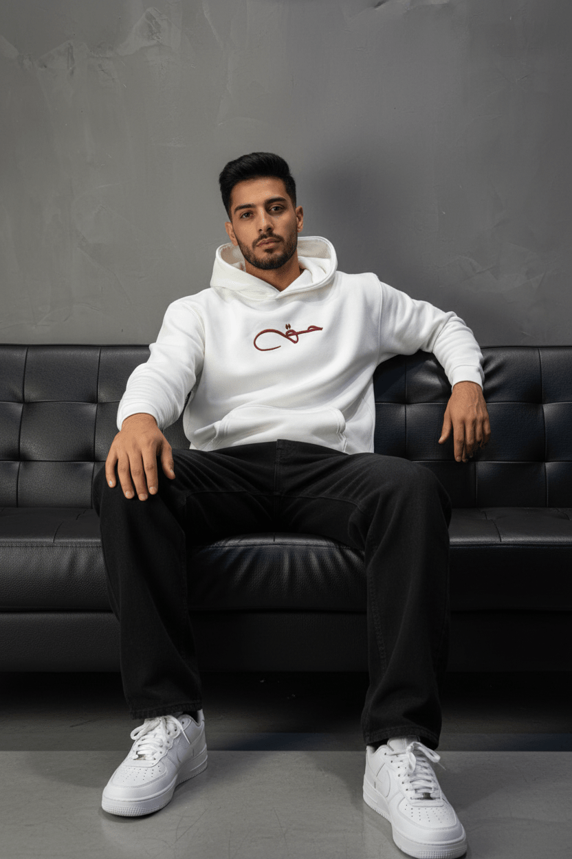 Hoodie blanc Calligraphie Arabe oversize 4988 - ZG PREMIUM