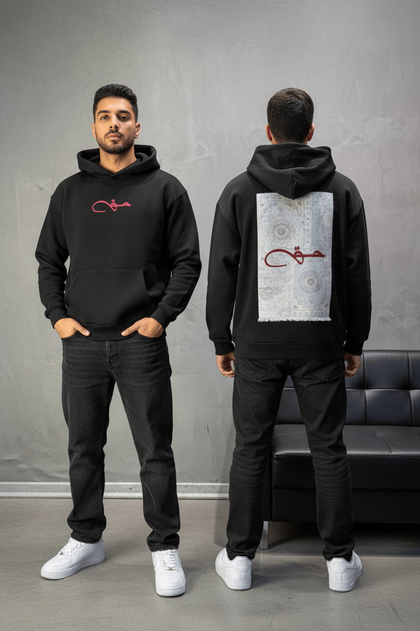 Hoodie noir Calligraphie Arabe oversize 4988 - ZG PREMIUM