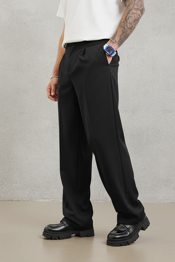 Pantalon Large noire à Plis BGY1029