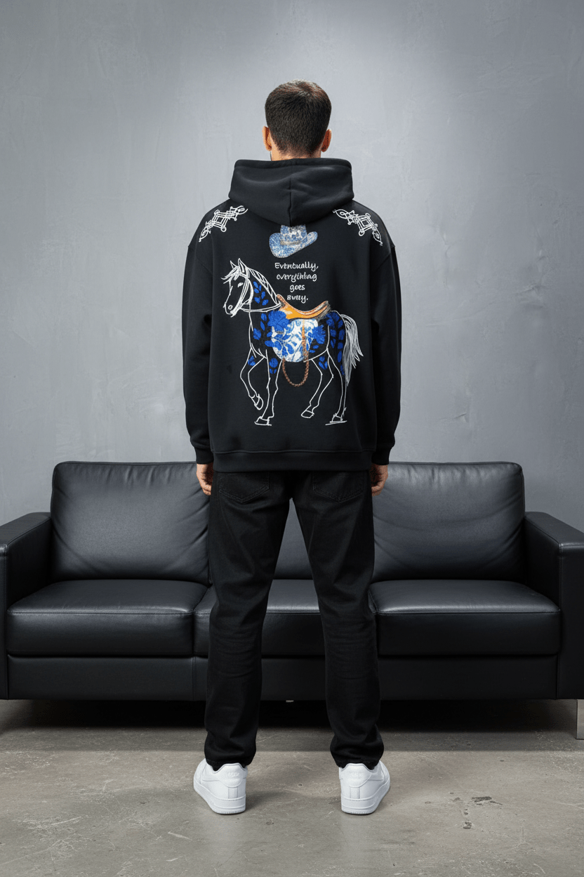 Hoodie Noir Cheval Oversize 4957 - ZG PREMIUM