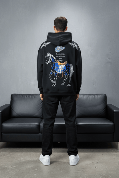 Hoodie Noir Cheval Oversize 4957 - ZG PREMIUM