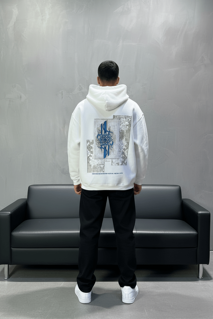 Hoodie Blanc Design Artistique Bleu Oversize 5012 - ZG PREMIUM