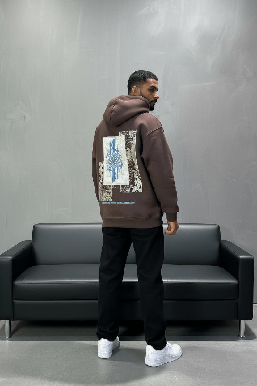 Hoodie Marron Design Artistique Bleu Oversize 5012 - ZG PREMIUM