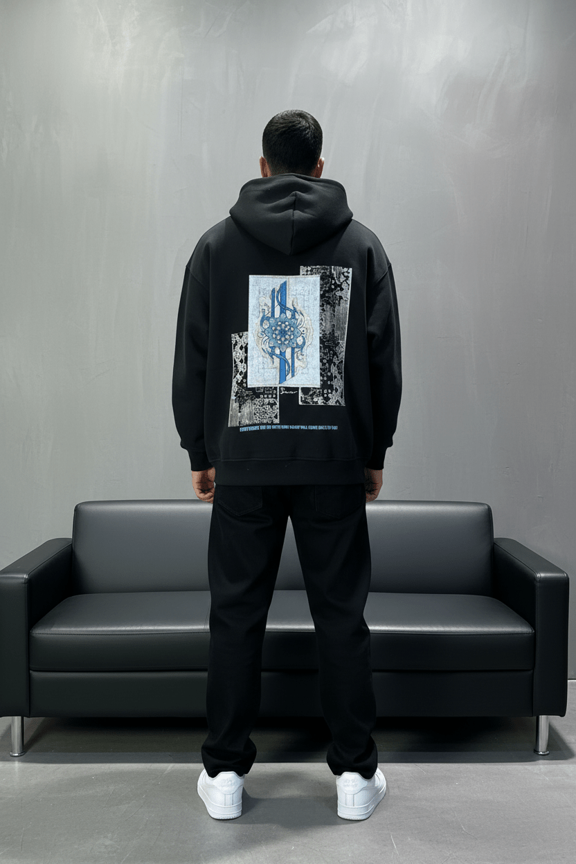 Hoodie Noir Design Artistique Bleu Oversize 5012 - ZG PREMIUM