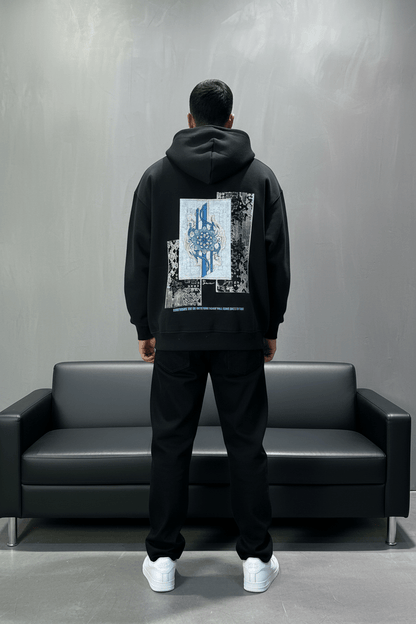 Hoodie Noir Design Artistique Bleu Oversize 5012 - ZG PREMIUM