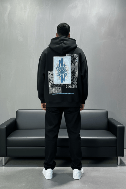 Hoodie Noir Design Artistique Bleu Oversize 5012 - ZG PREMIUM