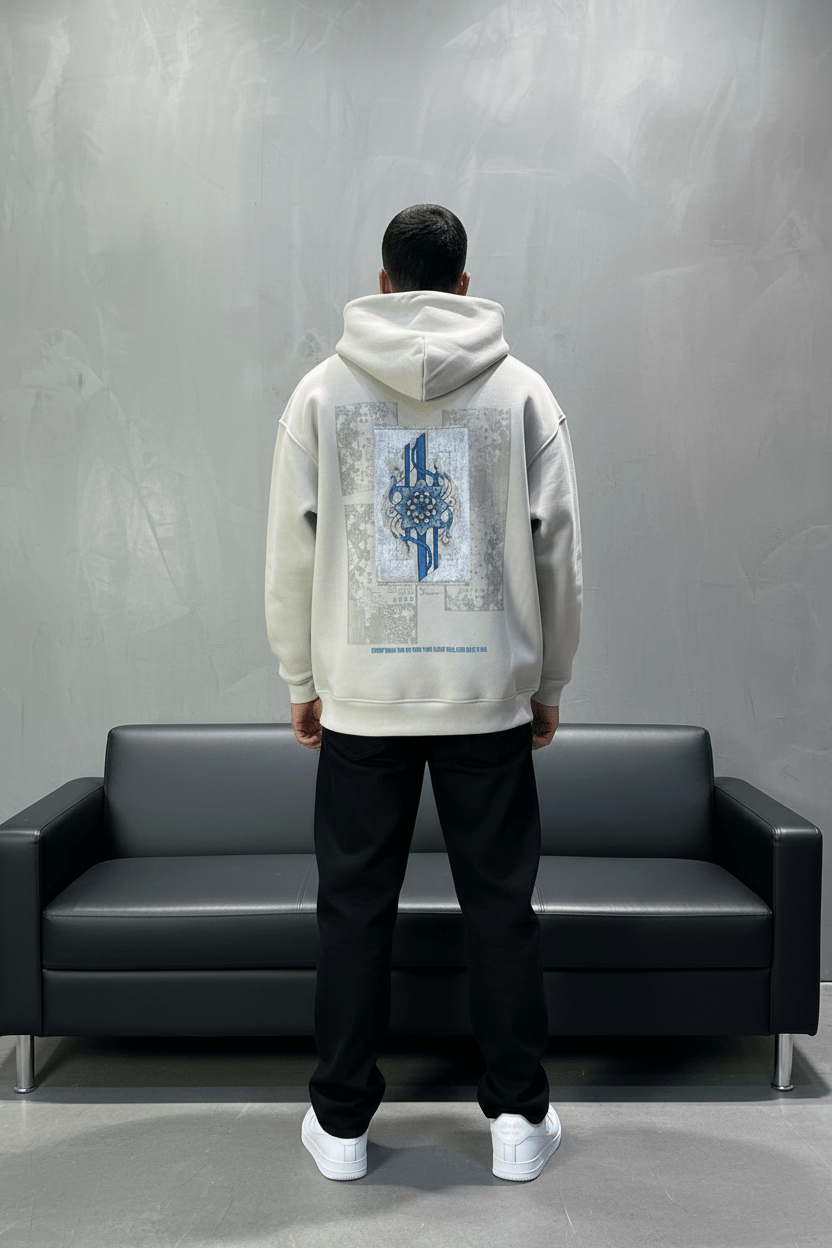 Hoodie beige Design Artistique Bleu Oversize 5012 - ZG PREMIUM