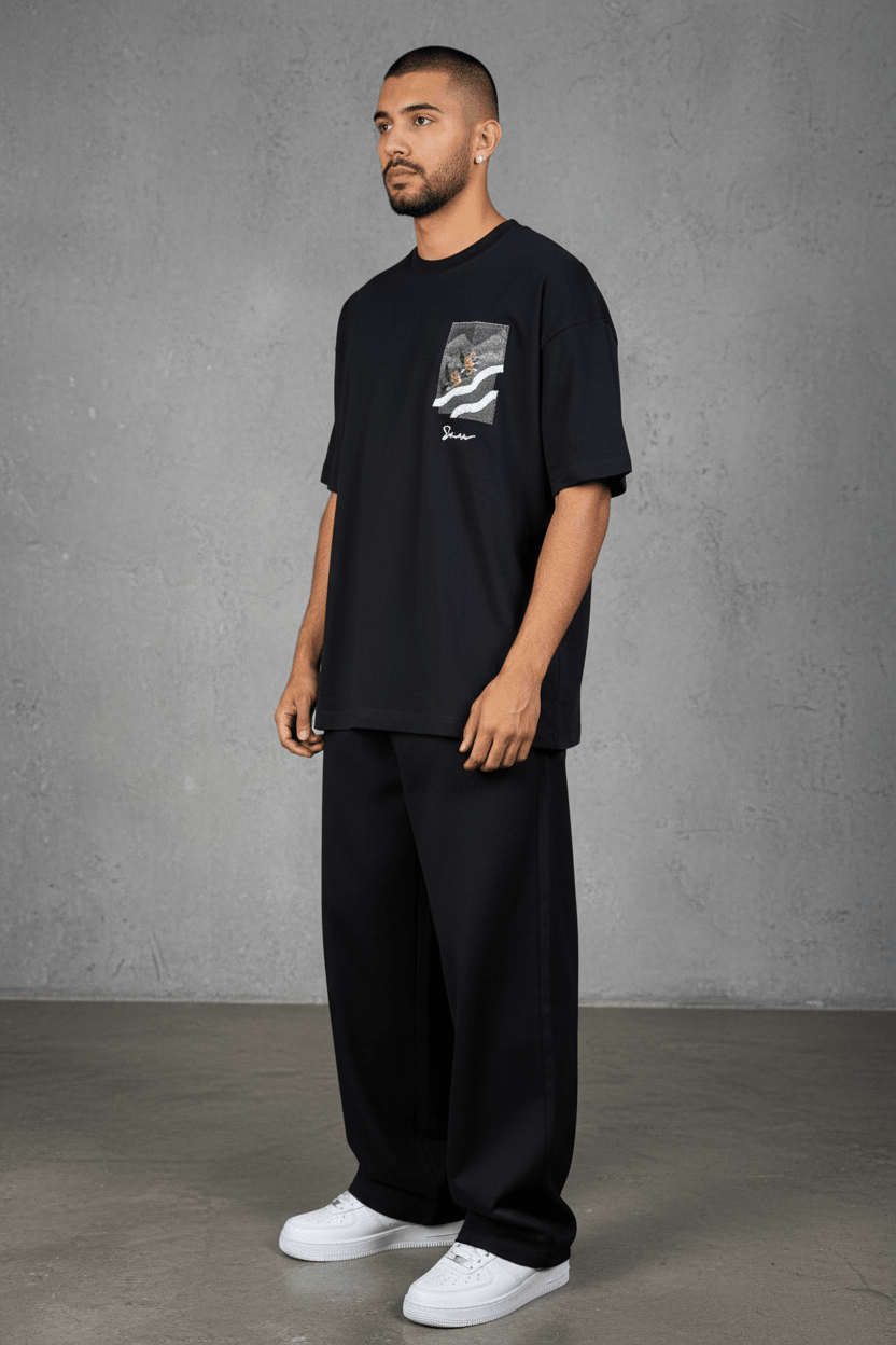T-Shirt noir Oversize "Flying Eagle" – Broderie Artistique 5077 - ZG PREMIUM