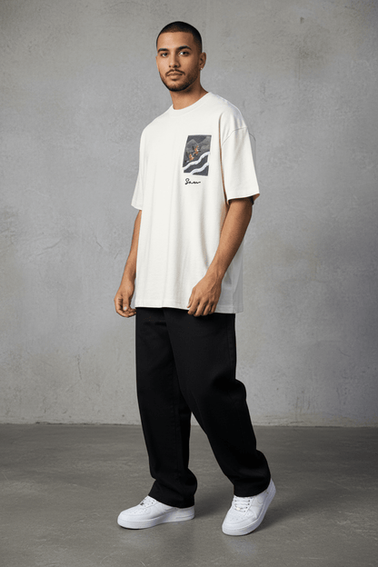 T-Shirt beige Oversize "Flying Eagle" – Broderie Artistique 5077 - ZG PREMIUM