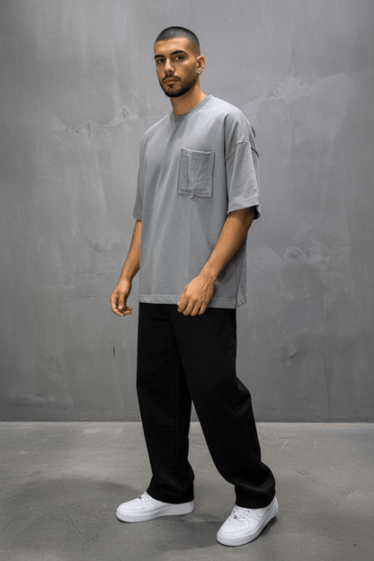 T-Shirt Oversize Gris – Poche Denim AJ6368 - ZG PREMIUM