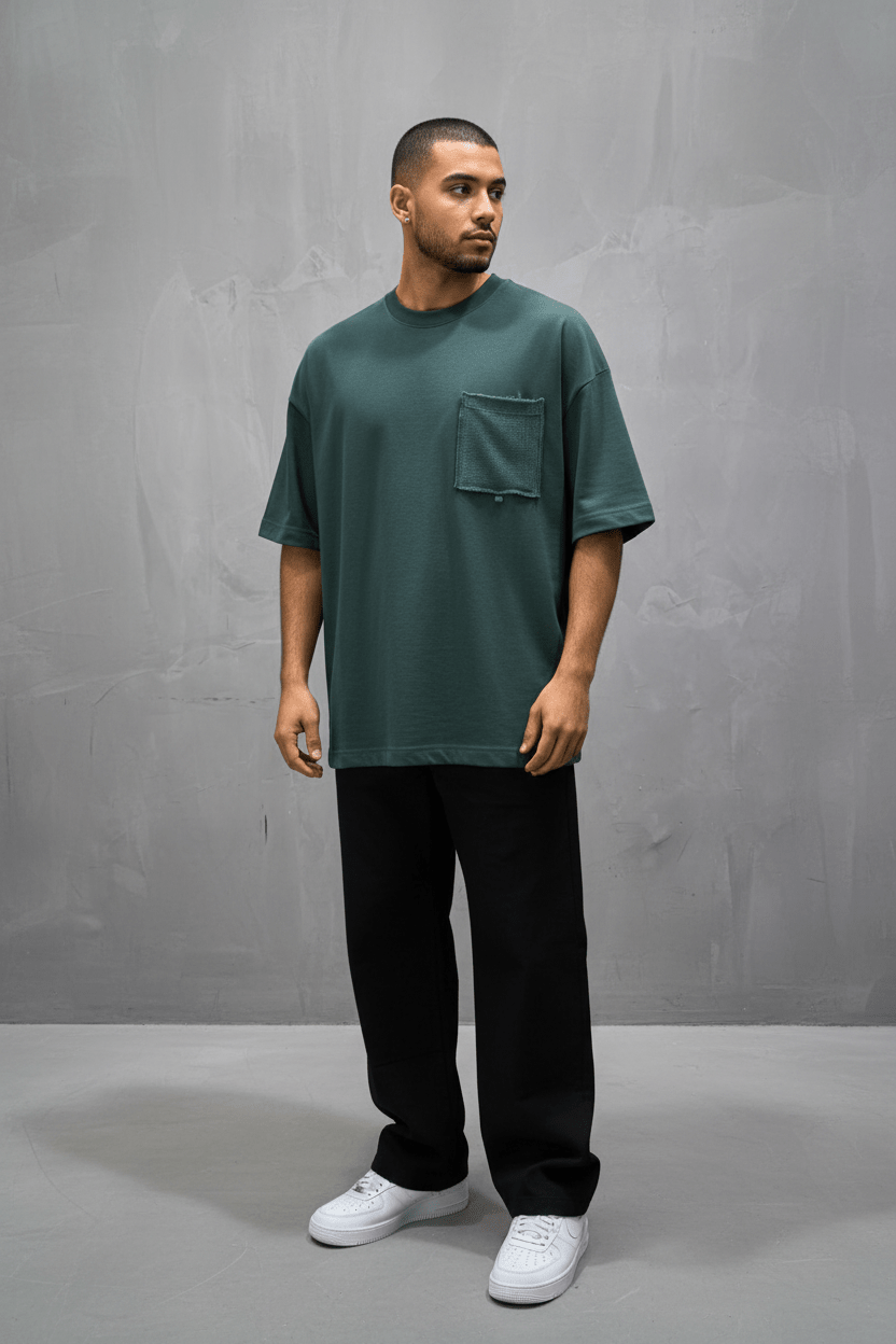 T-Shirt Oversize vert – Poche Denim AJ6368 - ZG PREMIUM
