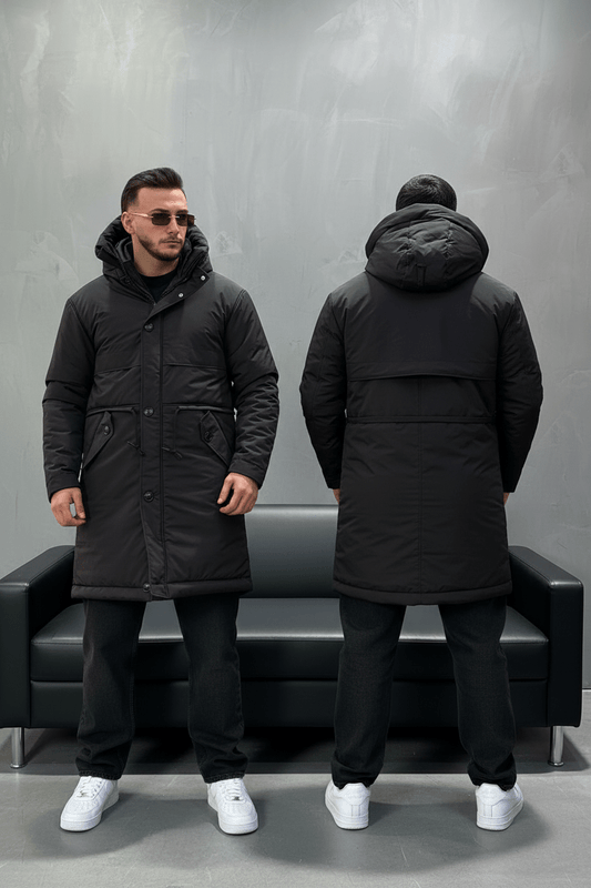 Parka Longue Noire Matelassée avec Capuche 3400 - ZG PREMIUM