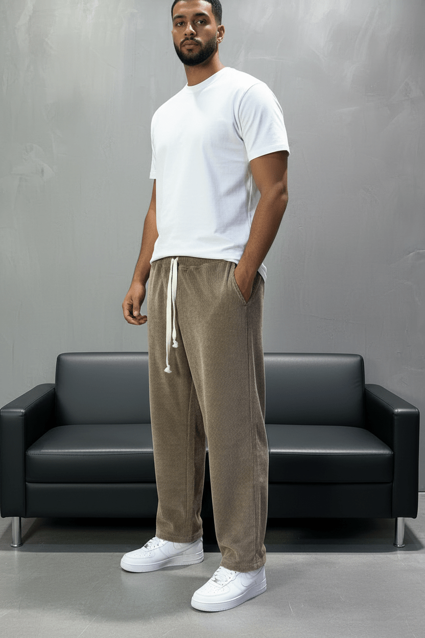 Pantalon Velours Côtelé Beige Baggy 26k126 - ZG PREMIUM