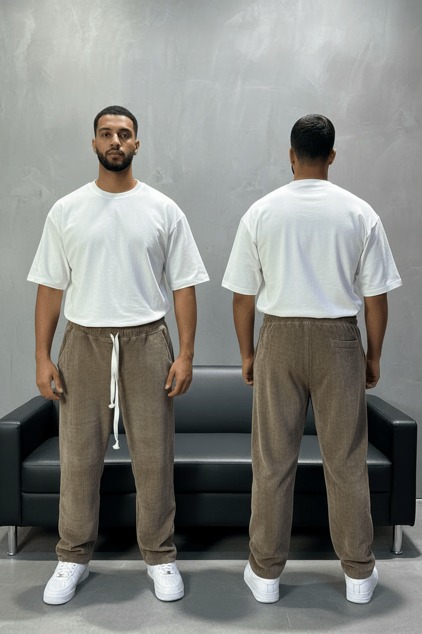 Pantalon Velours Côtelé Beige Baggy 26k126 - ZG PREMIUM