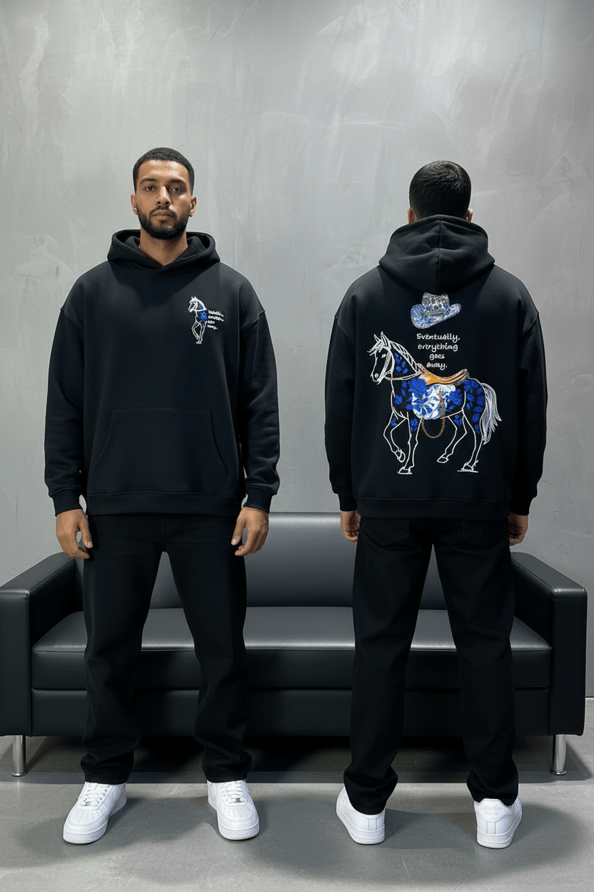 Hoodie Noir Cheval Oversize 4957 - ZG PREMIUM