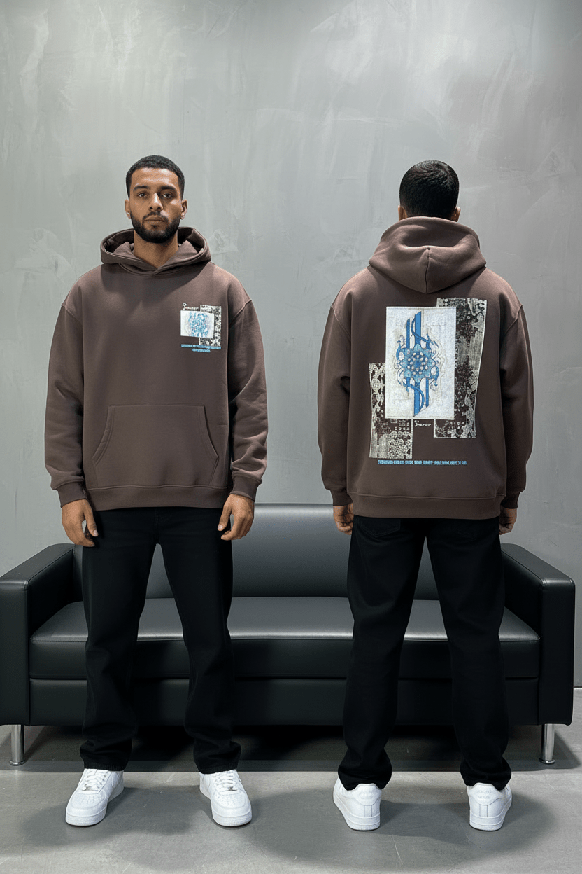 Hoodie Marron Design Artistique Bleu Oversize 5012 - ZG PREMIUM