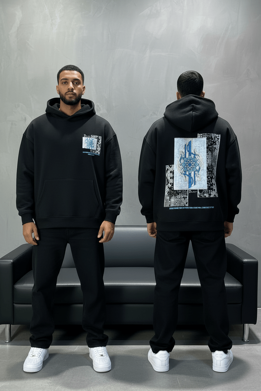 Hoodie Noir Design Artistique Bleu Oversize 5012 - ZG PREMIUM