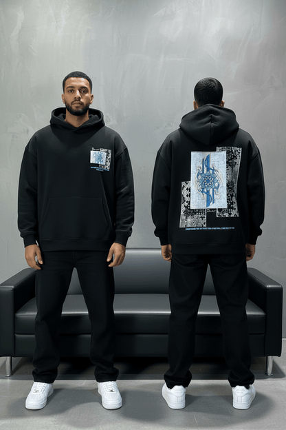 Hoodie Noir Design Artistique Bleu Oversize 5012 - ZG PREMIUM