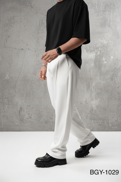 Pantalon Large blanc à Plis BGY1029