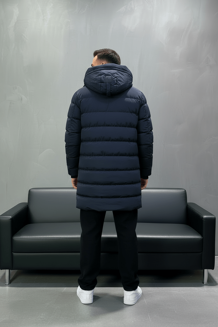 Doudoune Longue Bleu Marine avec Col Sherpa vert 1150 - ZG PREMIUM
