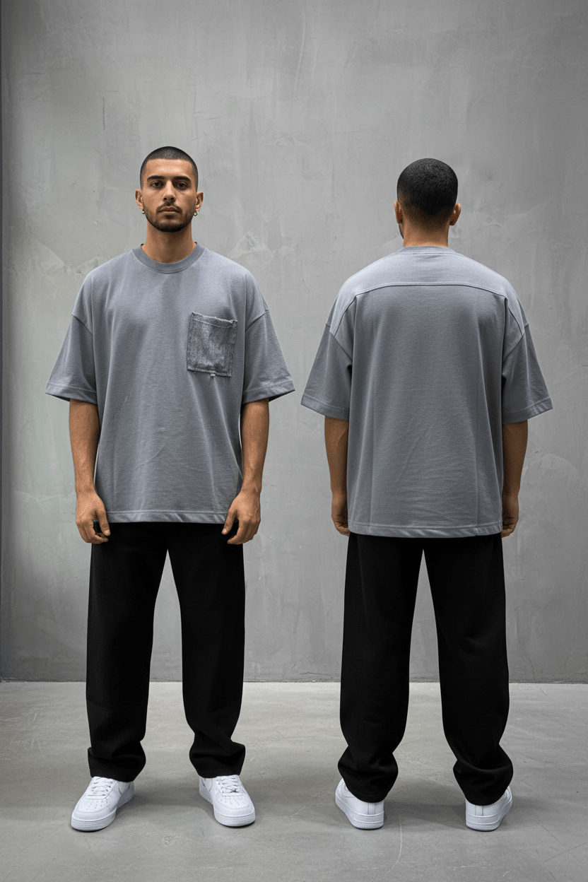 T-Shirt Oversize Gris – Poche Denim AJ6368 - ZG PREMIUM